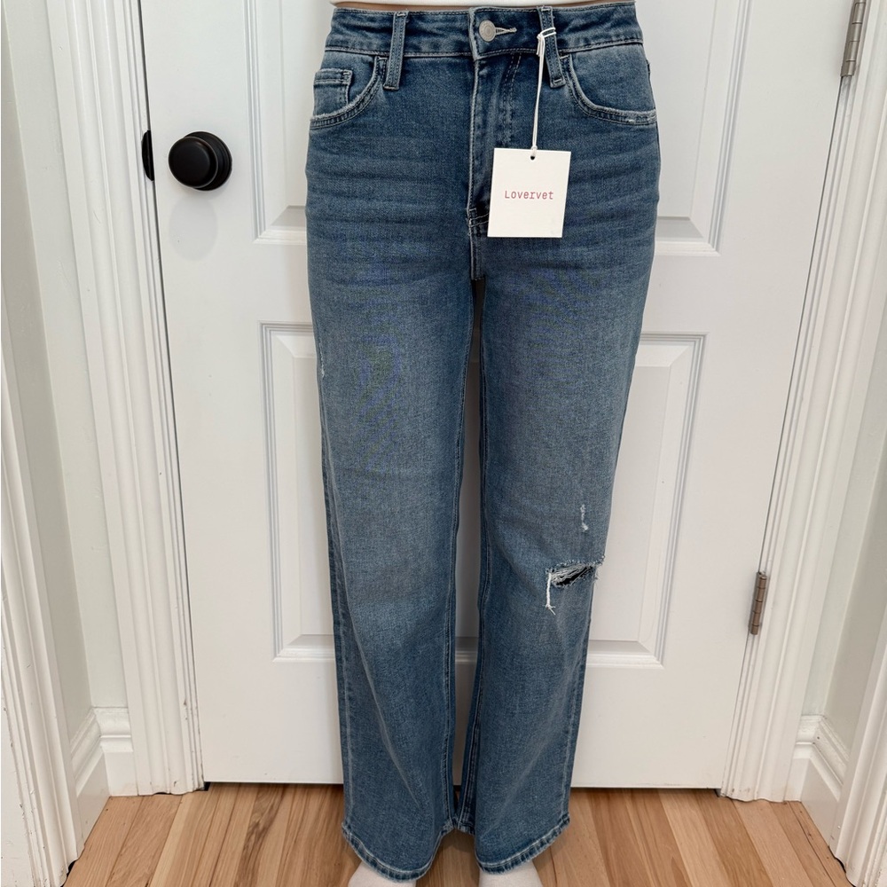 Lovervet Women's Distressed Straight Leg Jeans - Blue